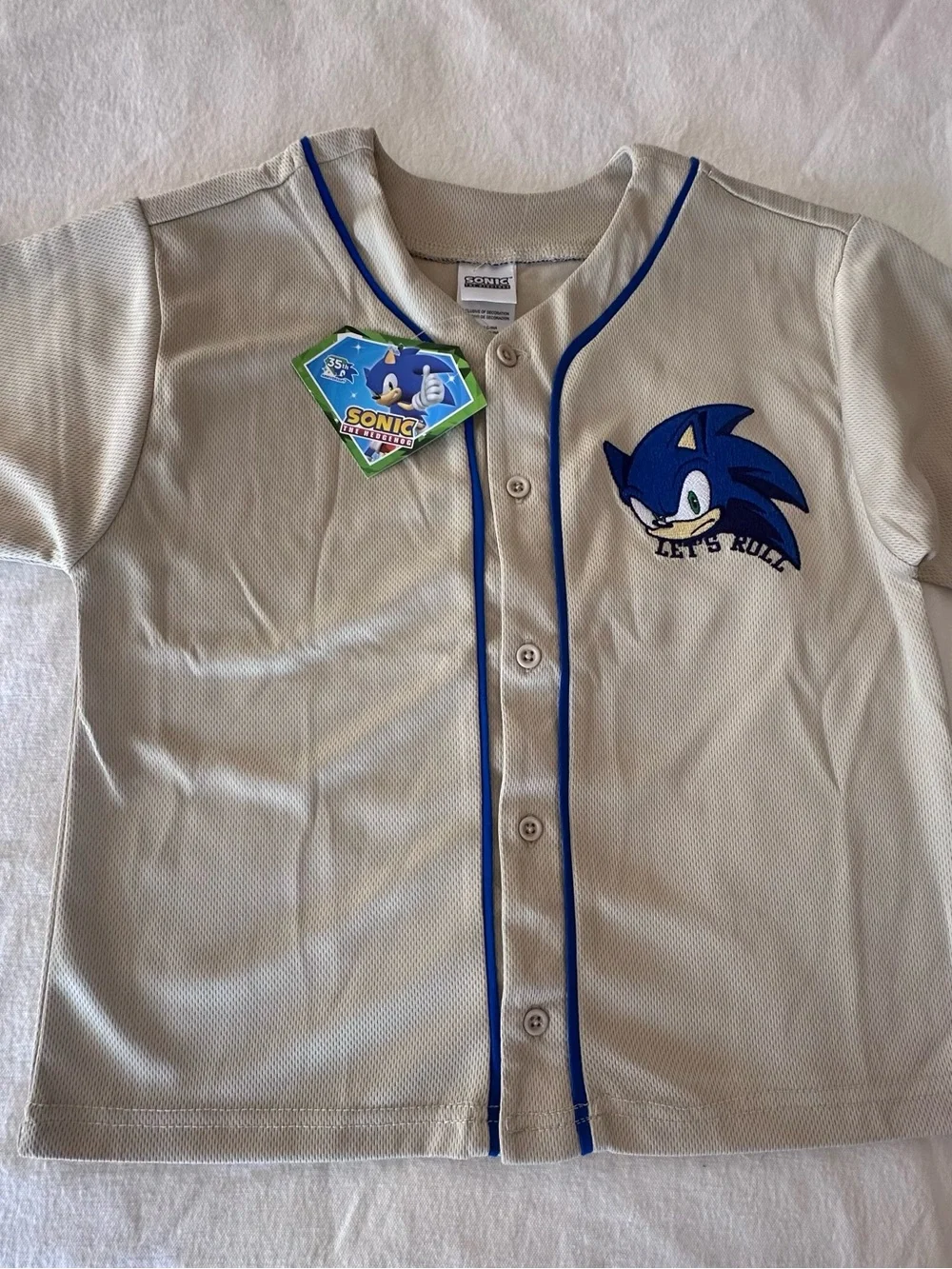 Sonic Kids Beige Baseball Jersey with Blue Trim